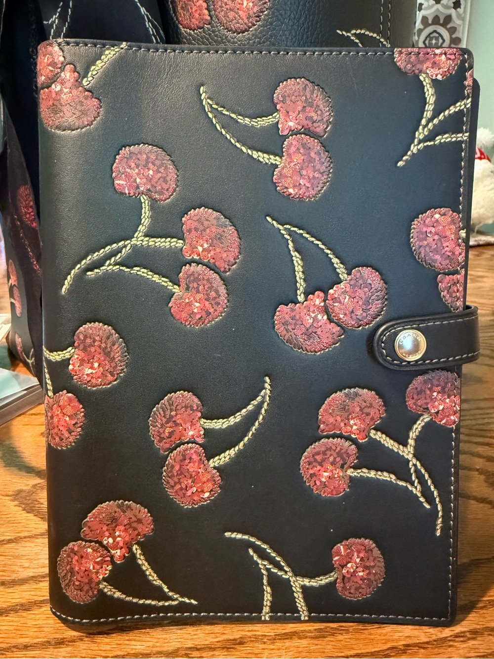 Coach Black Cherry Notebook with ring insert